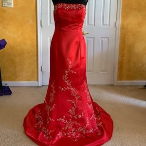 Tiffany Designs Formal Floor length Red Beaded Dress